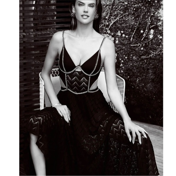 PatBO x Alessandra Ambrosio Hand Beaded Bustier Maxi Dress in Black - Picture 2 of 6